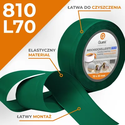 Zdjęcie produktu dla QUEST Listwa przypodłogowa PCV 70x20mm, 5m, elastyczna, miękka listwa podłogowa, cokołowa, zielony