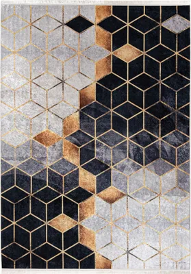 Produktbild von Grau Teppich Mazovia - Moderner, Geometrischer Teppich für Wohnzimmer, Schlafzimmer, Büro im Glamour-Stil - Maschinenwaschbar - 80 x 200 cm