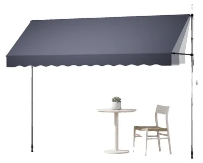 Image de AVOR Tende manuelle rétractable, 350 cm (138 pouces) de long, auvent de terrasse et de fenêtre réglable en hauteur, avec manivelle, pour jardin, terrasse et balcon, couleur gris foncé