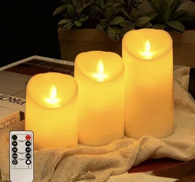 Obrázek produktu pro Voděodolné venkovní svíčky s LED světlem – 3 ks – 12,5–15 cm – praskající LED svíčky – časovač a napájení na baterie – 7,5 × 10 cm