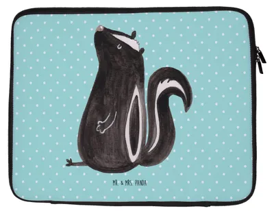 Produktbild von Mr. & Mrs. Panda Laptop Tasche Stinktier Sitzen 33 x 42 cm - Türkis Pastell - Geschenk, Stinker, Raubtier, Hülle, Wildtier, Laptophülle, Laptoptasche, Büro, Case, Spruch