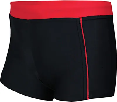 Produktbild von Aquarti Jungen Badehose Schwimmhose Seitliche Paspel Kinder Badeshorts, Farbe: 024 Schwarz / Rot, Größe: 140