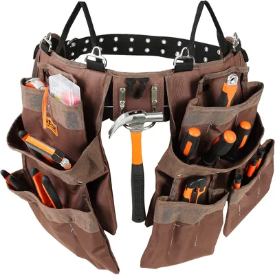 Produktbild von VEVOR Werkzeuggürtel, 19 Taschen, verstellbar von 32 Zoll bis 54 Zoll, Polyester Schwerlast Werkzeugtasche, abnehmbare Werkzeugtasche für Elektriker, Zimmermann, Handwerker, Holzarbeiter, Bauarbeiter, Rahmenbauer, Braun, 4-Teilig, Polyester
