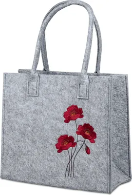 Produktbild von Filztasche Filz Tasche Einkaufstasche Shopper Tragetasche Handtasche Mohn Blume