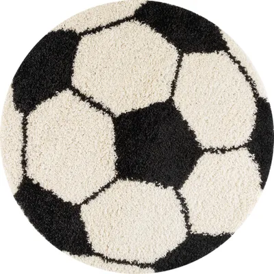 Produktbild von Kinderteppich Rund Fußball Design Teppich Kinderzimmer Spielteppich Flauschig, Grösse:100 cm Rund