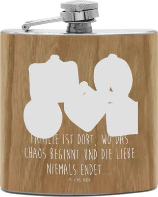 Produktbild von Mr. & Mrs. Panda Flachmann Igel Familie - Transparent - Geschenk, schnapsflasche, feldflasche, Mama, Bilder, Edelstahl, Liebe, Papa, Hip Flask, Aus