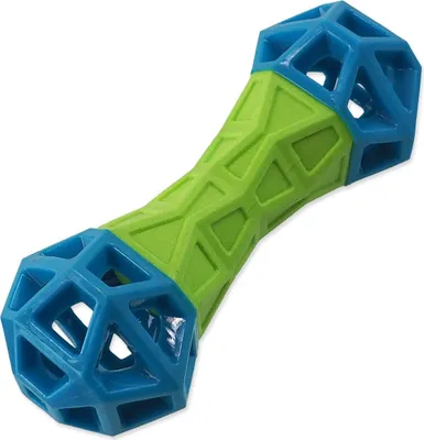 Zdjęcie produktu dla Zabawka DOG FANTASY Kość w geometryczne wzory gwiżdżąca zielono-niebieska 18x5,8x5,8cm