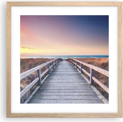 Produktbild von Gerahmtes Poster - Rahmen in heller Eiche - Weg Meer Brücke - 40x40 cm - Wand Bild - Wanddeko - Wandbilder - Kunstposter - Wandposter - Bilderrahmen - Bilder - Kunstdruck - P2NAC40x40-4948