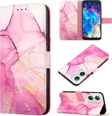 Produktbild von Infinix Hot 20 5G Hülle, Marmor Motiv Kunstleder Tasche Wallet Kartenfächer mit Standfunktion Klapp Schutzhülle für Infinix Hot 20 5G Rosa