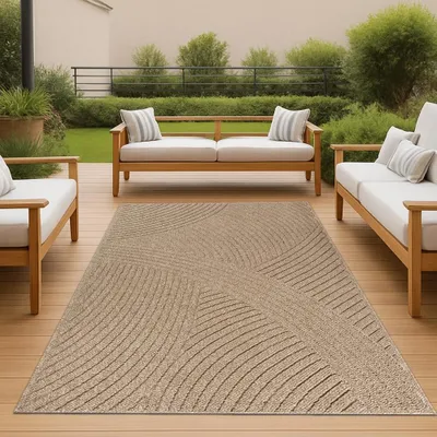 Obrázek produktu pro Vnitřní a venkovní koberec se vzorem vln univerzální v béžové barvě Velikost - 80 x 150 cm
