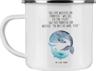 Produktbild von Mr. & Mrs. Panda Teetasse Walfisch Thunfisch - Weiß - Geschenk, Spruch Lustig, Des Tages, Emaille Tasse, Tunfisch, Pott, Wahl, Lustige Sprüche, emaillebecher, Haferl, Wal