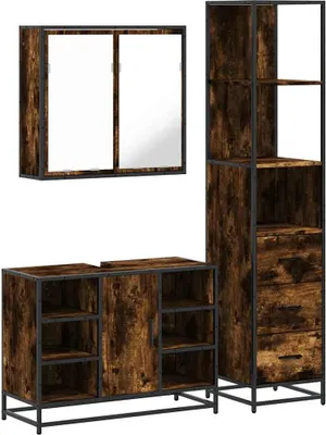 Produktbild von vidaXL 3-tlg. Badmöbel-Set Räuchereiche Holzwerkstoff