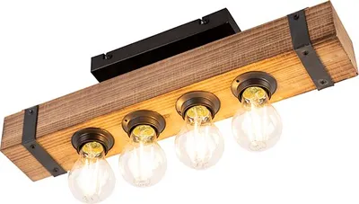 Produktbild von Smarte Industrie Deckenleuchte Holz mit Stahl inkl  4 WiFi A60 Reena