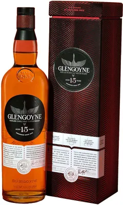 A bottle of Glengoyne 15 Years Scotch Whisky and its presentation box are shown against a white background.