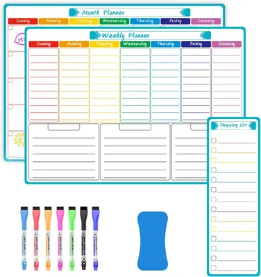 Image de Planificateur magnétique hebdomadaire, format 40 x 30 cm, lot de 2, effaçable, pour réfrigérateur
