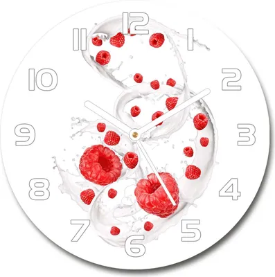 Produktbild von Wanduhr aus Glas 30fi Glasbild Glasuhr Gehärtetes Glas - weisse-zeiger - Raspberries with milk