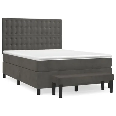 Imagen del producto de Cama con somier y colchón vidaXL, color gris oscuro, 140x190 cm, tapizada en terciopelo