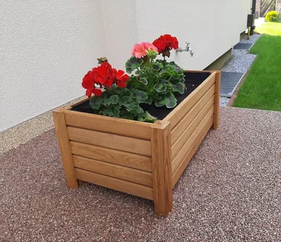 Image de Pot de Fleurs Rectangulaire en Bois 59 x 33 x 25 cm – Jardinière Extérieure Marron Clair – Bac à Fleurs pour Balcon, Terrasse et Jardin – Cache-Pot Naturel
