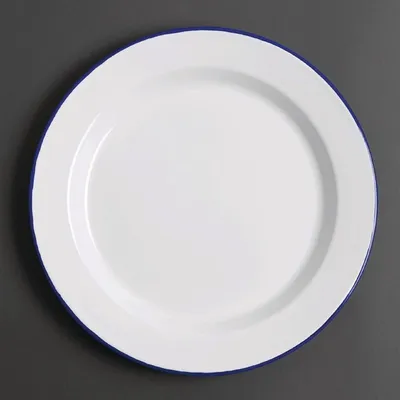 Image de Assiette plate émaillée Olympia blanc et bleu 30 cm