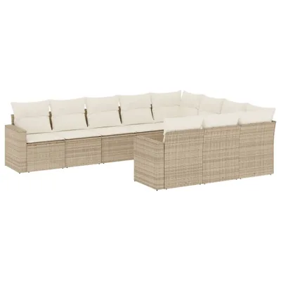 Produktbild von 10-tlg. Garten-Sofagarnitur mit Kissen Beige Poly Rattan