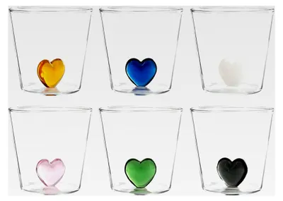 Produktbild von Set aus 6 Gläsern aus Borosilikat in Herzform, 300 cc