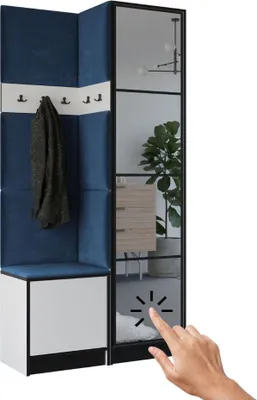Produktbild von KIER FURNITURE Kleiderschrank EDEN, Schlafzimmer Schrank, Garderobeschrank, Flurschrank Weiß & Blau 106,4x205x39 cm