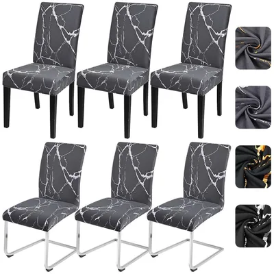 Produktbild von Stuhlhussen 6er Set Stretch Dunkelgrau mit Silber für Schwingstühle & Esszimmerstühle