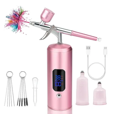 Produktbild von Airbrush-Set, Airbrush-Pistolen-Set, Spritzpistolen-Set mit 0,3-mm-Düsen, Pink für Nägel, Tattoos, Nailart, Torten, Make-up, Modellbau und andere