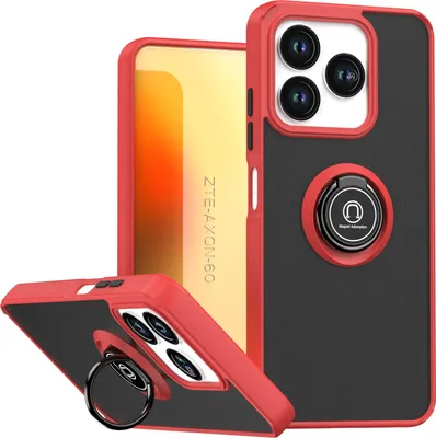Immagine prodotto di Custodia per ZTE Axon 60 Lite in TPU traslucido opaco con supporto ad anello e supporto Rosso