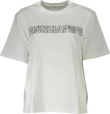 Produktbild von Weißes Damen Kurzarm-T-Shirt mit Strass, Baumwolle & Applikation