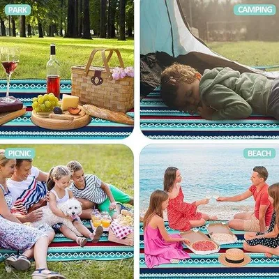 Zdjęcie produktu dla Bawełniana mata piknikowa, 200 x 200 cm, koc plażowy i kempingowy