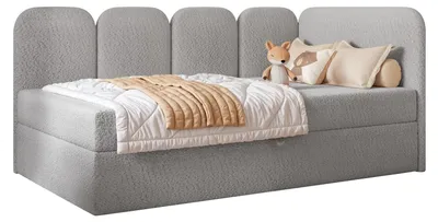 Produktbild von Jugendbett FINO 100x200 Rechts Bettkasten Bonellmatratze Hellgrau Bouclé