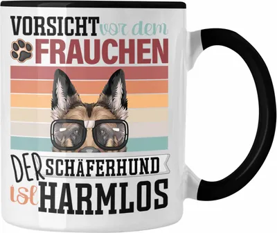 Produktbild von Trendation - Schäferhund Besitzerin Frauchen Tasse Geschenk Lustiger Spruch Geschenkidee Vorsicht Vor Dem Frauchen (Schwarz)