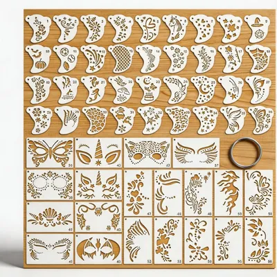 Immagine prodotto di Set di 56 stencil riutilizzabili per il trucco per bambini, adatti per viso e corpo