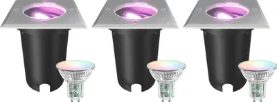 Produktbild von Ledvion 3er Set LED-Bodenstrahler für den Außenbereich, IP67, 4,9W, 230V, 345 Lumen, GU10, RGB