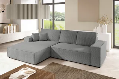 Produktbild von Ecksofa Schlafsofa CORUNIA Stoff Poso Graublau Ottomane Links