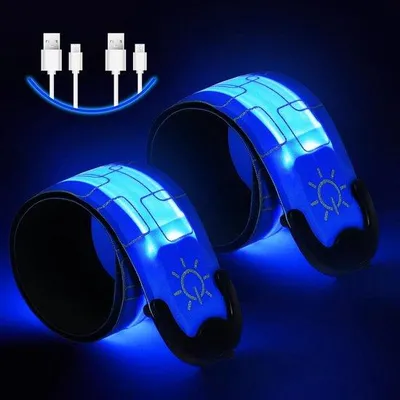 Zdjęcie produktu dla Zestaw 2 opasek sportowych z czujnikiem tętna LED, z możliwością ładowania, USB, odblaskowe, niebieskie, do biegania, bezpieczne
