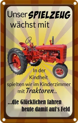 Produktbild von vianmo Blechschild 18x12 cm Spielzeug wächst mit Traktor Dekoration Spruch Zitat