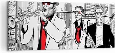 Produktbild von Bild auf Leinwand - Leinwandbild - Jazz Musik Musiker - 120x50cm - Wand Bild - Wanddeko - Leinwanddruck - Bilder - Kunstdruck - Wanddekoration - Leinwand bilder - Wandkunst - AB120x50-3565