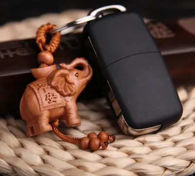 Produktbild von Auspicious Safeness Holz-Elefant-Anhänger, Uni, Auto-Schlüsselanhänger, Schlüsselanhänger, Geschenk
