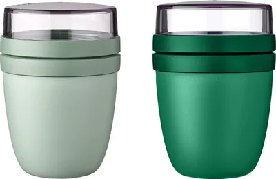 Produktbild von Mepal | Lunchpot Ellipse | Nordic Sage & Vivid Green | Müslibecher to go | Joghurt & Müsli Unterteilung | 500 ml + 200 ml | Gefrierschrank, Mikrowelle & Spülmaschine geeignet