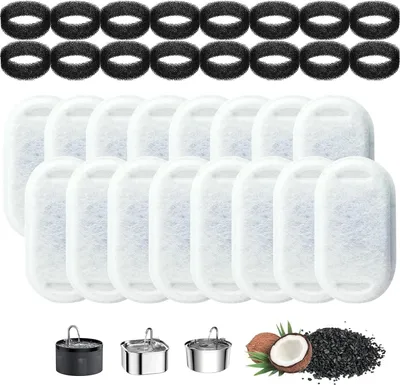 Produktbild von 32 Stück Katzenbrunnen Filter, Ersatzfilter für Trinkbrunnen | Filter für Katzenbrunnen, Katzen Trinkbrunnen Filter 3.2L /2L,16 Stück Kohlefilter,16 Stück Schaumfilter