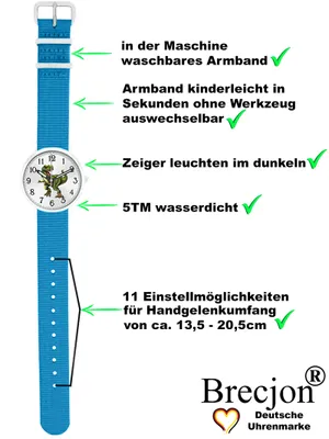 Produktbild von T-Rex Kinderuhr Armbanduhr Jungen Mädchen Lernuhr 5ATM Dino Armband hellblau 5108