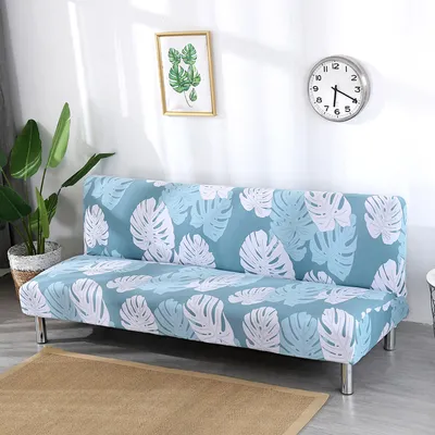 Produktbild von ele ELEOPTION Armloser Futonbezug Stretch-Schlafsofa Schonbezug Protector - Hellblaue Blätter