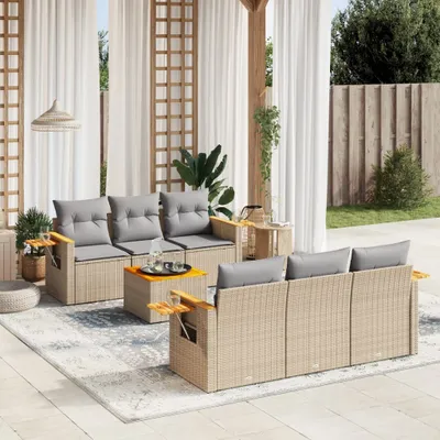 Produktbild von 7-tlg. Garten-Sofagarnitur mit Kissen Beige Poly Rattan 3226633