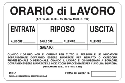 Immagine prodotto di CARTELLO 'ORARIO DI LAVORO' 20x30 cm
