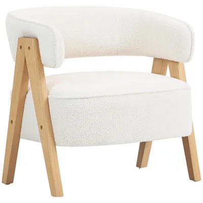 Produktbild von HOMCOM Sessel gepolsterter Loungesessel mit Armlehnen, Fleece-Optik, Weiß