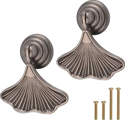 Obrázek produktu pro Ginkgo tvar listu knoflík rukojeti, 2 kusy starožitný nikl kapka věšák táhnout rukojeť, hardware zásuvka rukojeť s otvorem ze slitiny zinku pro šatní skříň, skříň, komoda