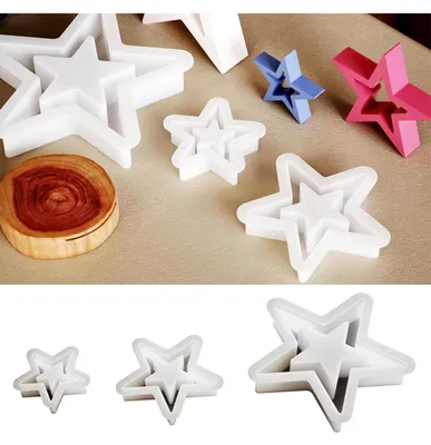 Productafbeelding van Siliconenmatrijzen voor kerstdecoraties, siliconenmatrijs in de vorm van een ster voor kerstdecoraties, siliconenmatrijs voor kaarsen, siliconenmatrijzen in de vorm van een ster voor gips, knutselprojecten (3 stuks)