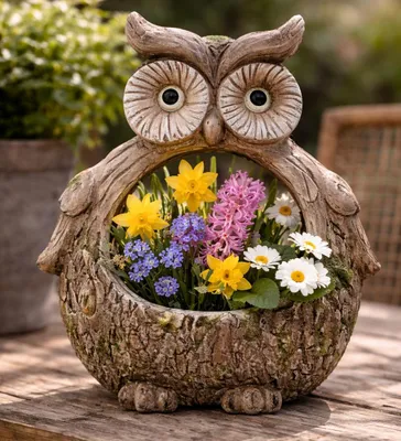 Produktbild von Deko Eule Waldwächter Pflanzgefäß Grau Magnesia 33cm